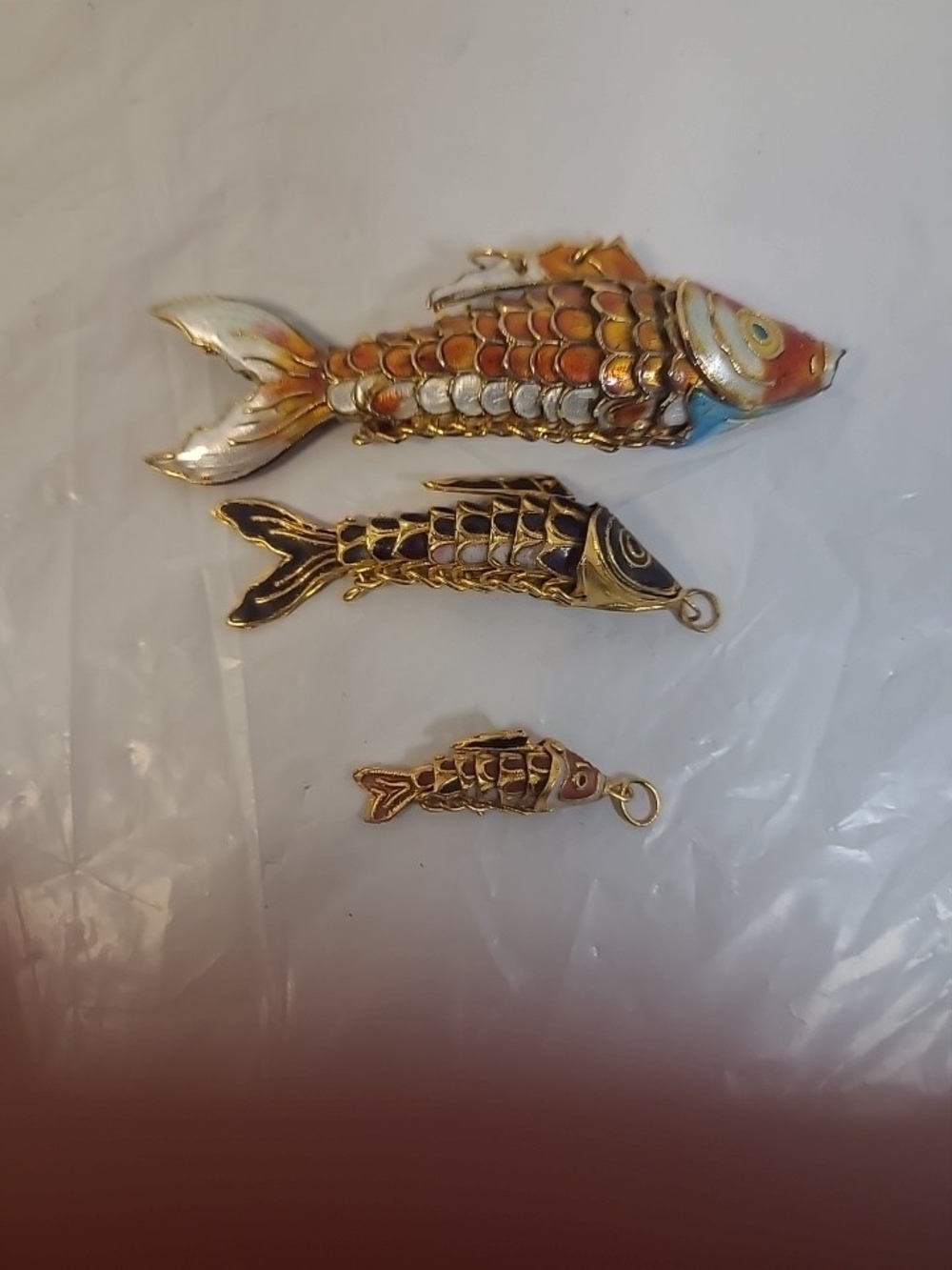 Cloisonne Articulated Koi Fish Pendants Collection Vintage Set Of 3 Pieces (C15)